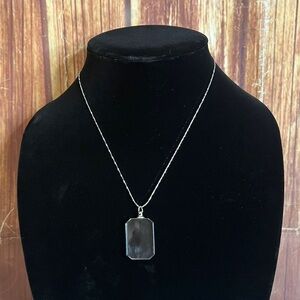 Women’s Silver 925 Necklace with Clear Glass Pendant 16” New